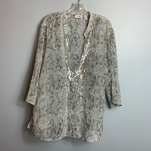 Chico's Tops - CHICO’s SEMI SHEER BROWN/CREAM TUNIC SIZE 3 (16)